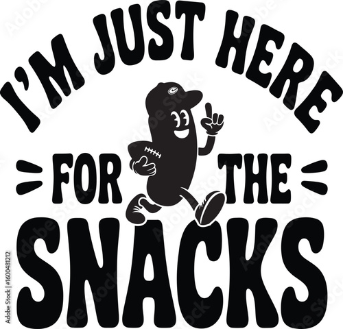 Cartoon peanut character running for snacks black and white