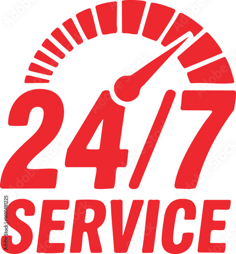 24 7 Service Icon With Speedometer Symbol Fast Support Around Clock Assistance Customer Care Emergency Help Center Vector

