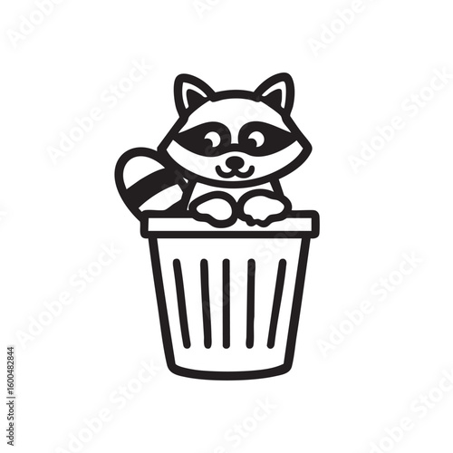 Cute raccoon character exploring a trash bin for treasures