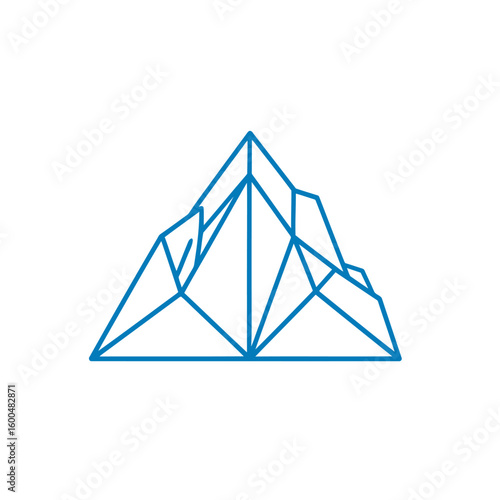 Geometric blue mountain peak icon with a faceted, crystal-like line art structure.
