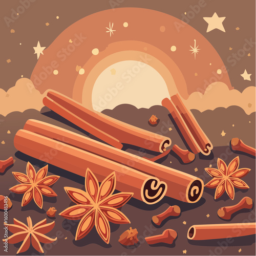 Abstract wallpaper illustration of Christmas spices