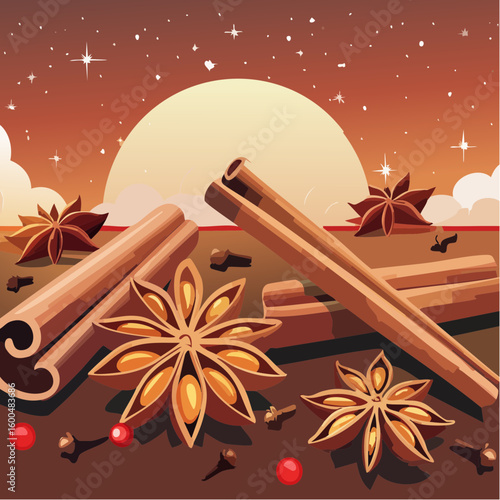 Abstract wallpaper illustration of Christmas spices
