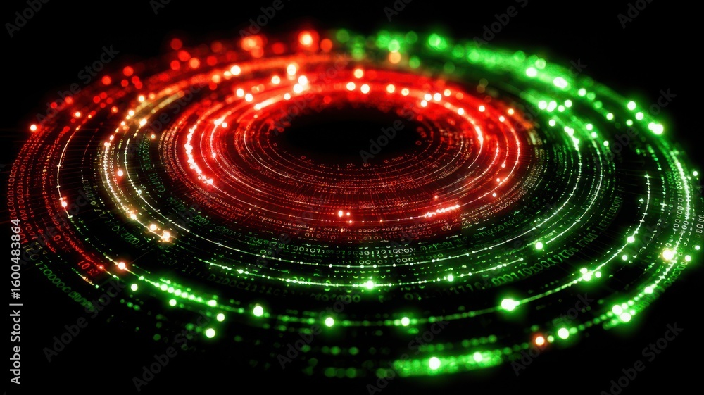Obraz premium The image depicts a swirling, spiral-like pattern composed of numerous glowing dots