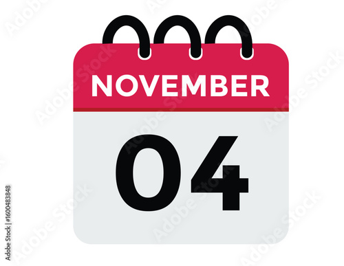 
4 November, calendar date icon. 4 November Calendar Date for Deadlines or Appointment. Day, month. vector illustration.
