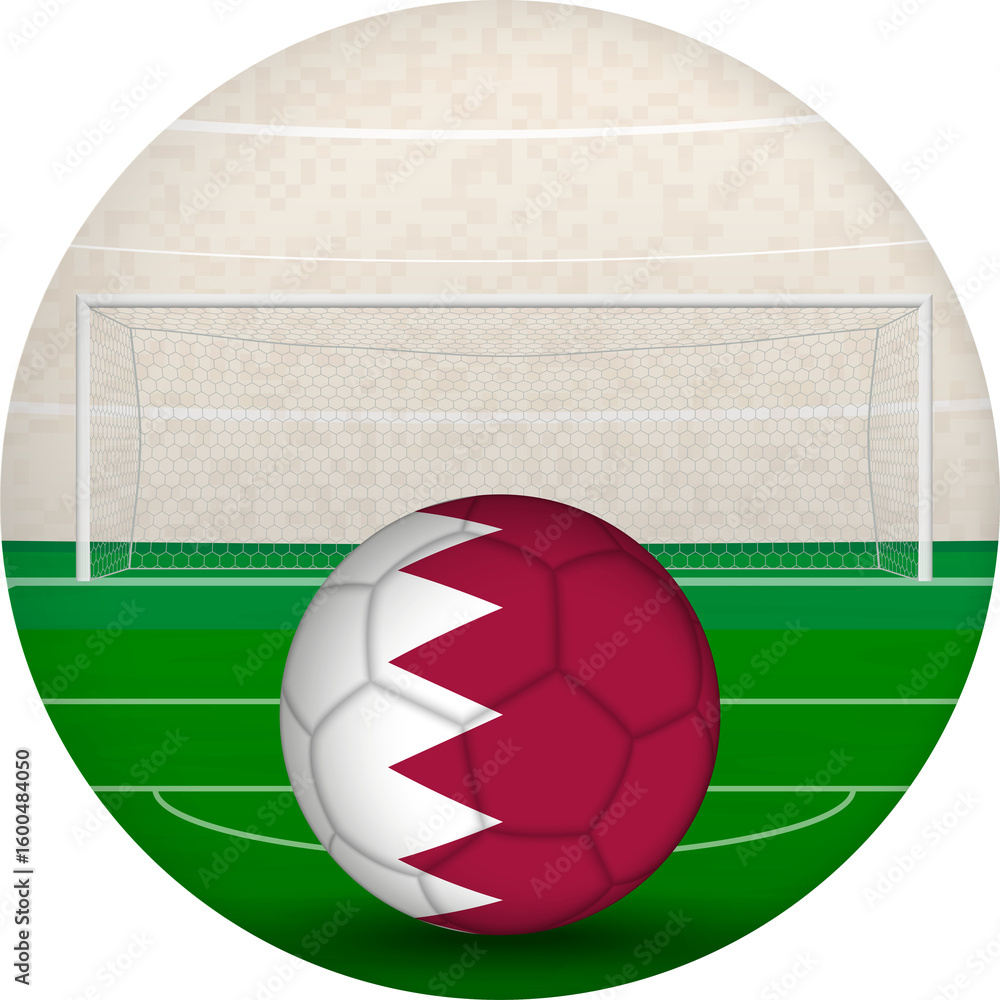 Fototapeta premium Soccer Ball with Flag of Qatar on Field