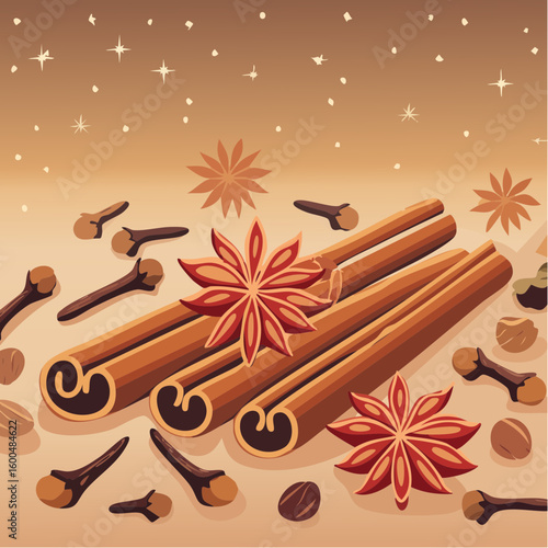Abstract wallpaper illustration of Christmas spices