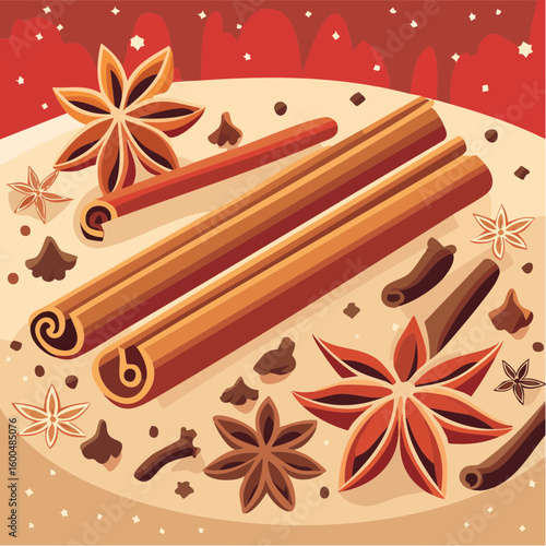 Abstract wallpaper illustration of Christmas spices