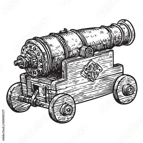 Vintage wooden cannon design for historical and nautical themes