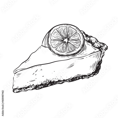Delicious lemon pie slice with fresh citrus garnish and crumb crust