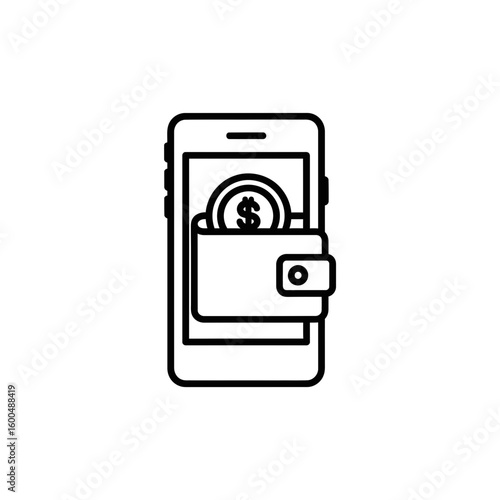 Mobile phone with digital wallet containing dollar coin  