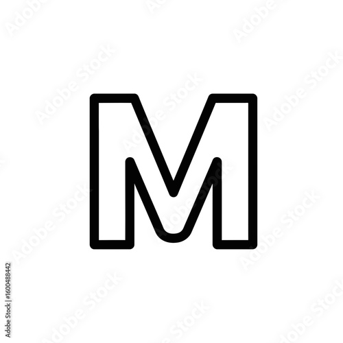 Minimalistic outline letter M in black and white design  