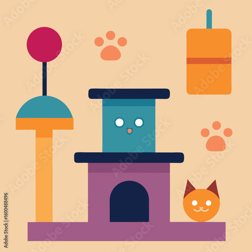 New toys and enrichment ideas for happy healthy cats colour Art Vector illustration