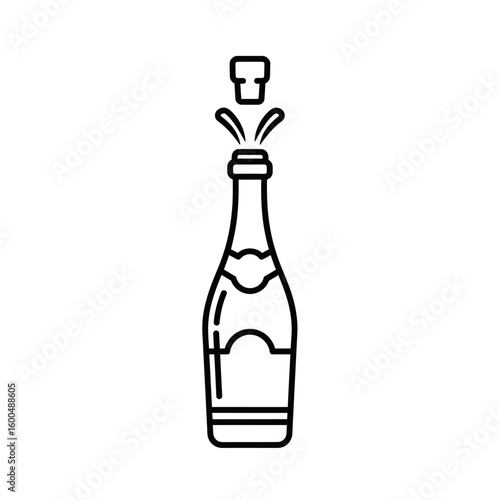 Champagne bottle with cork popping and sparkling bubbles  