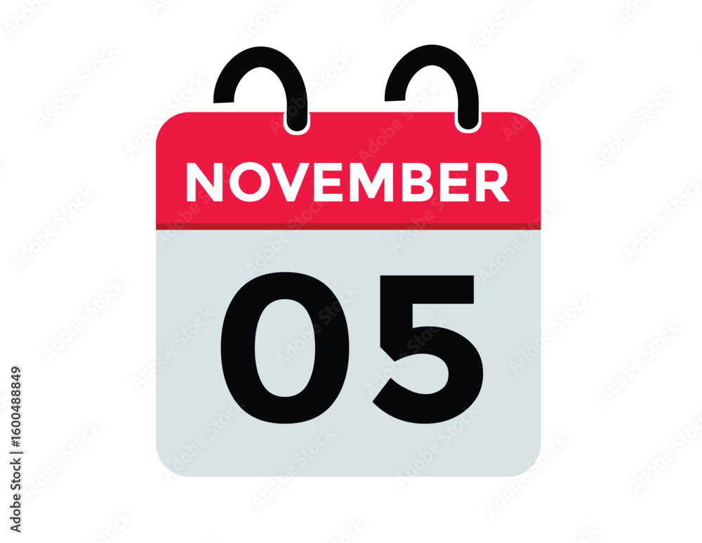 5 November, calendar date icon. 5 November Calendar Date for Deadlines or Appointment. Day, month. vector illustration. 5 November, calendar date icon. 5 November Calendar Date for Deadlines or Appointment. Day, month. vector illustration.