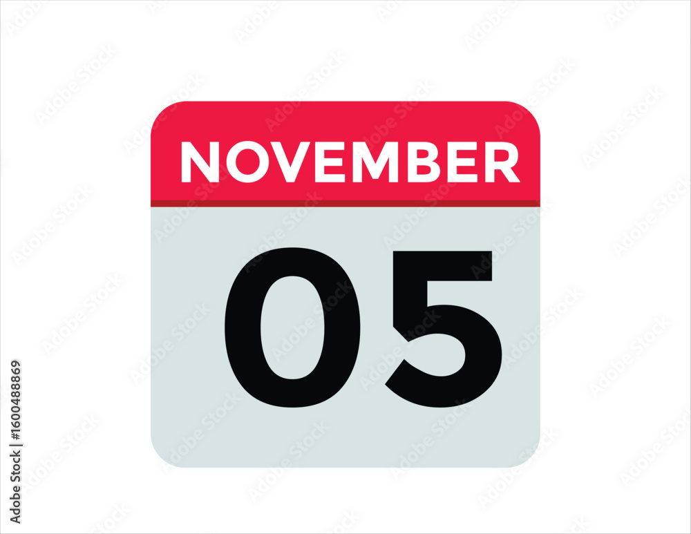 5 November, calendar date icon. 5 November Calendar Date for Deadlines or Appointment. Day, month. vector illustration. 5 November, calendar date icon. 5 November Calendar Date for Deadlines or Appointment. Day, month. vector illustration.