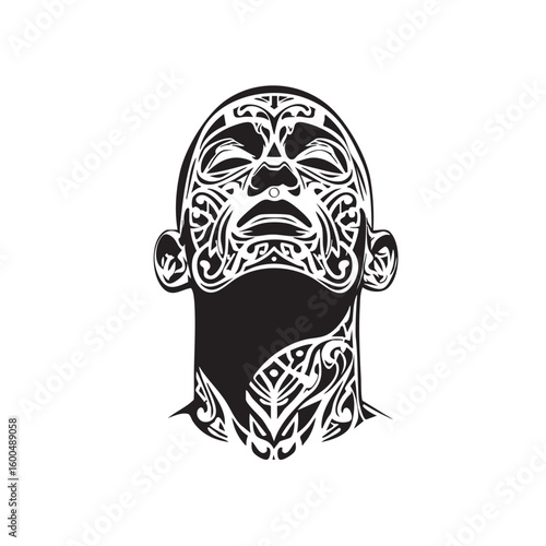 Tribal tattoo art displayed on a mans neck and face