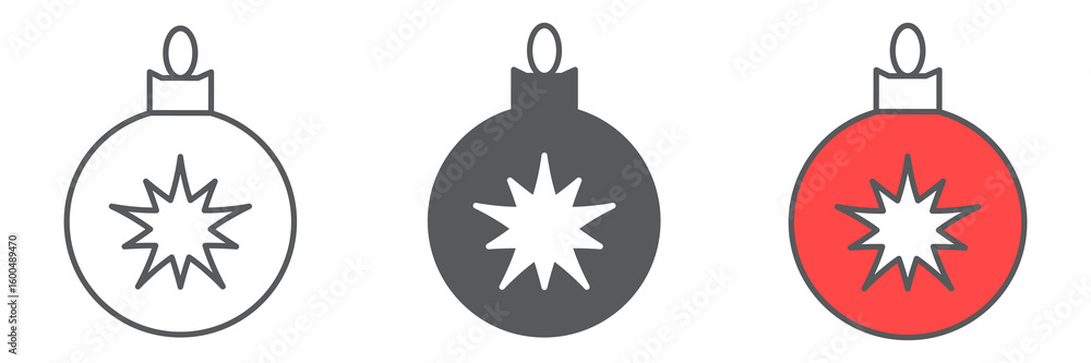 Obraz premium Christmas tree ball icon collection, merry christmas and xmas, christmas bauble sign vector set graphics, editable stroke linear icon, eps 10