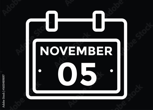 5 November, calendar date icon. 5 November Calendar Date for Deadlines or Appointment. Day, month. vector illustration.