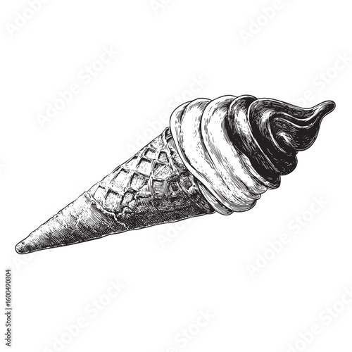 Delicious swirl ice cream cone with chocolate and vanilla flavors