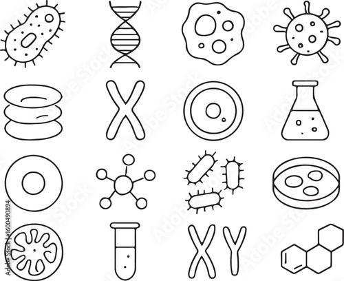 Scientific Icons Featuring Microbes D N A Chromosomes Molecules science biology