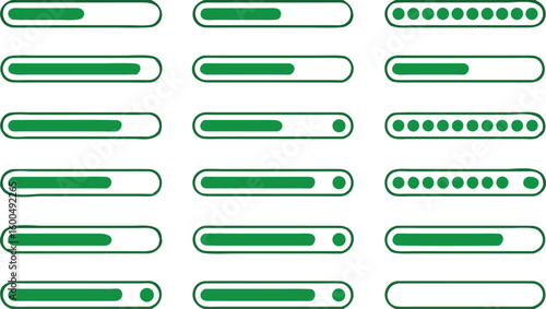 Green progress bars and loading indicators collection for software application design and website interface