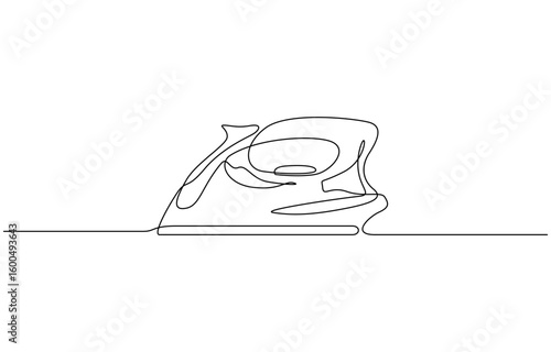 Continuous one line drawing of an clothes iron, Electric iron drawn in a single line in minimalism style, Trendy single line draw design vector graphic illustration, Continuous line Iron.