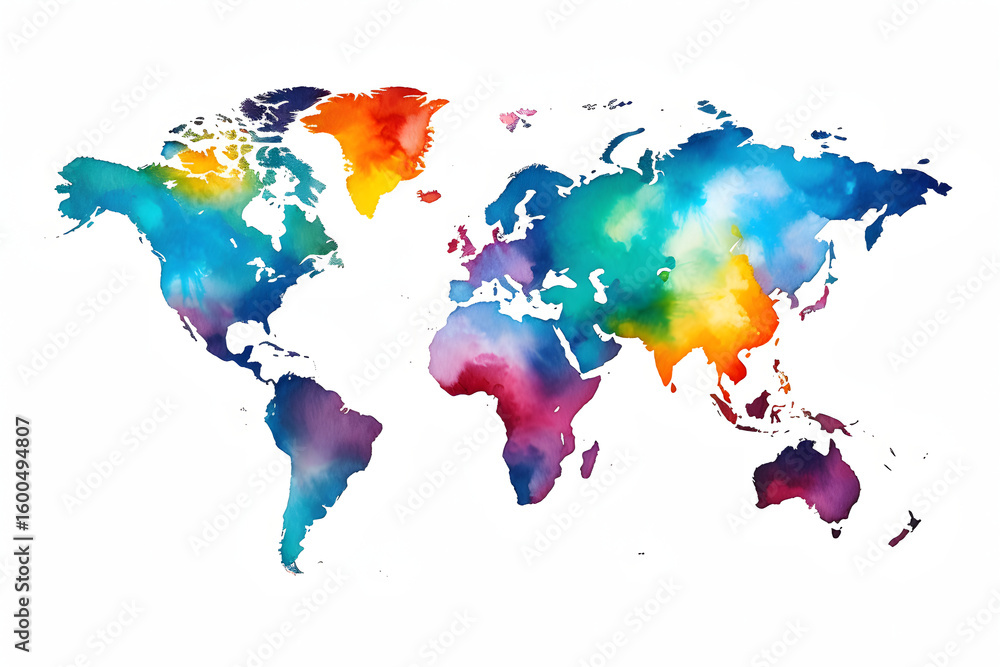 Fototapeta premium Light grunge watercolor world map isolated on white and transparent background
