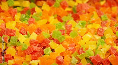 Appetizing multi-colored cubes of Turkish delight, natural sweets. Children's happiness