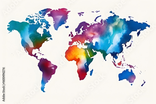 Light grunge watercolor world map isolated on white and transparent background
