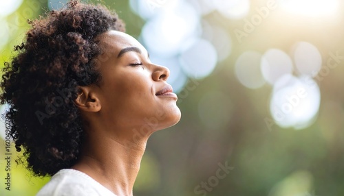 Peaceful Black Woman Outdoors, Serenity - Authenticity