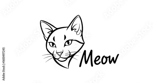 Charming cat face with "Meow" text, perfect for playful branding and designs
