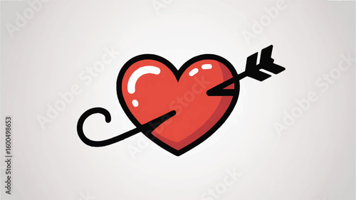 Red Heart Pierced by Cupid Arrow Graphic love