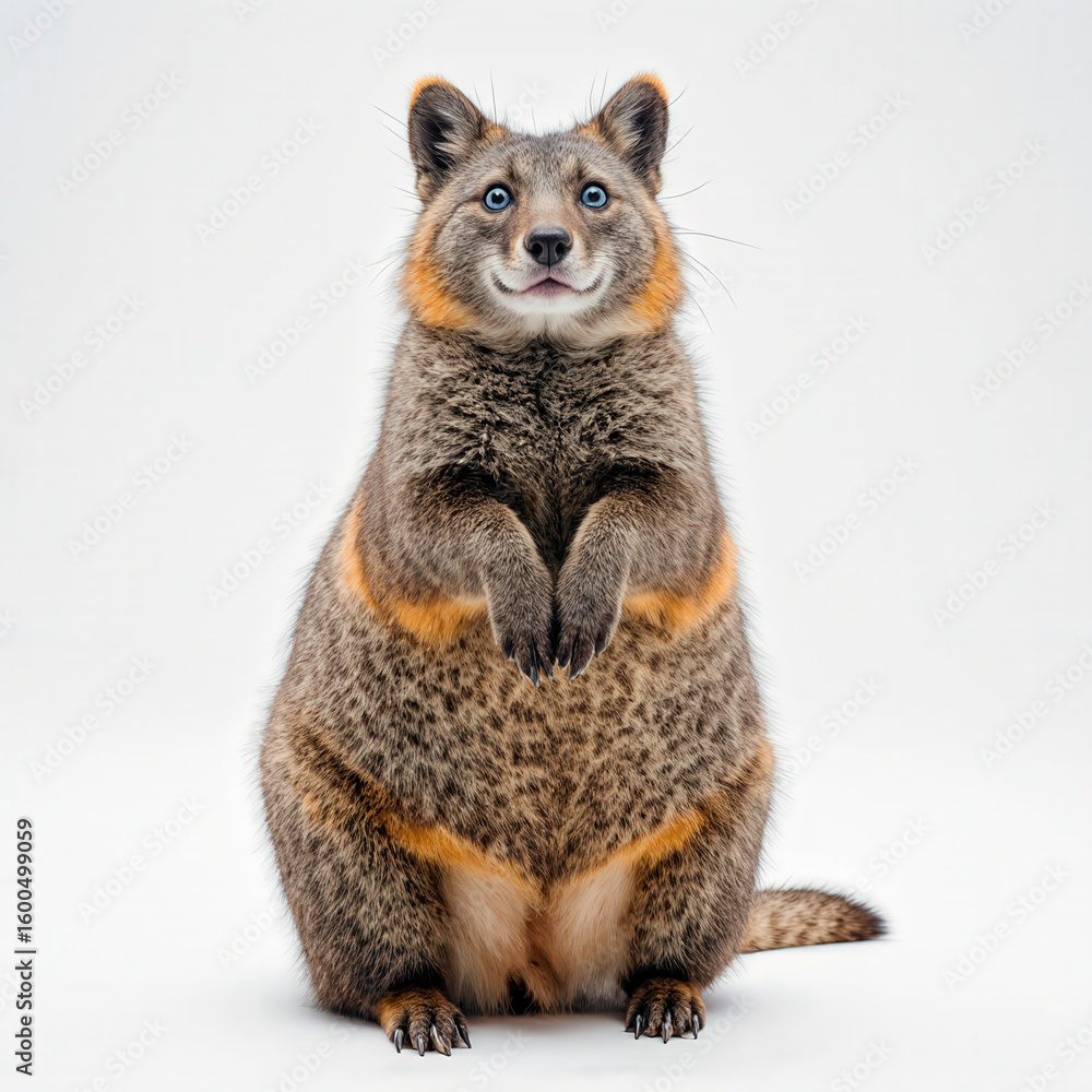 Obraz premium A Quokka's Grin: A captivating portrait of a quokka, radiating joy with its signature smile and endearing charm. showcasing the quokka's gentle nature and unique appeal