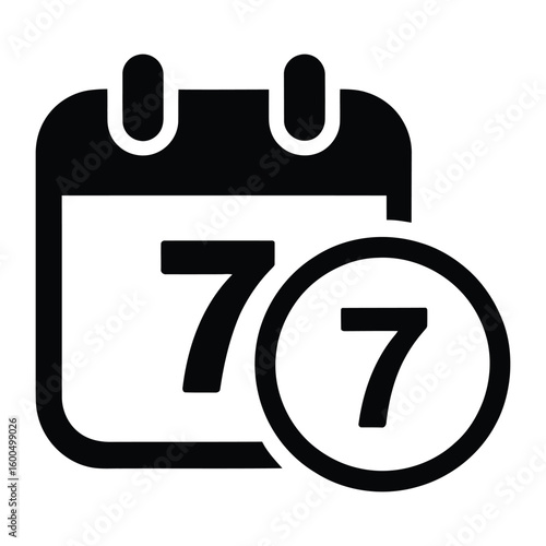 Black calendar icon with the number 7 highlighted in a circle date