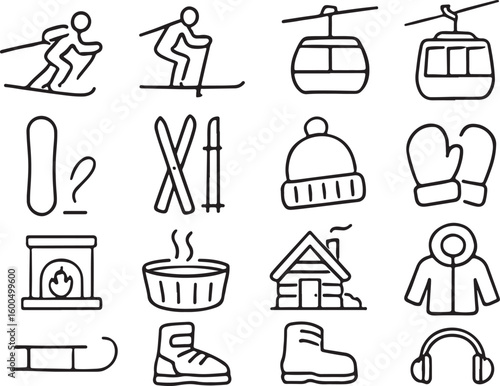 Winter Sports And Activities Icons skiing snowboarding