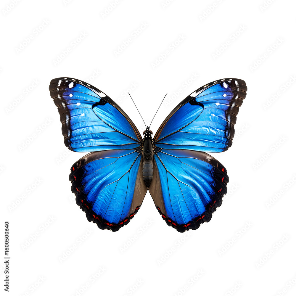 Fototapeta premium Stunning vivid blue Morpho butterfly with intricate details on transparent background
