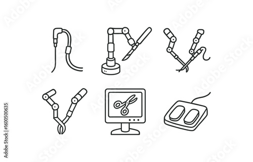 hand drawn cute out doodle style isolated surgical robot endoscope arm surgical robot precision scalpel surgical robot suturing tool surgical robot forceps module surgical robot console
