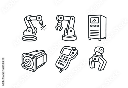 hand drawn cute out doodle style isolated industrial robot welding arm industrial robot gripper module industrial robot control cabinet industrial robot servo motor industrial robot teach