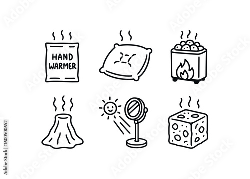hand drawn cute out doodle style isolated warmth hand warmer packet warmth heated cushion warmth sauna stove warmth geothermal vent warmth sunbeam analyzer warmth emberstone block