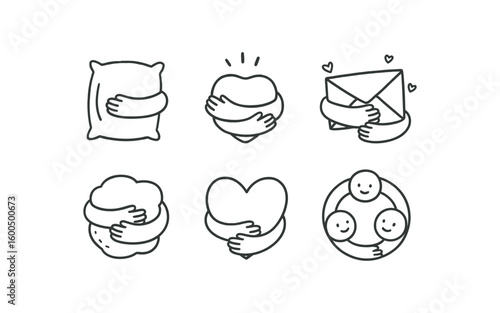 hand drawn cute out doodle style isolated hugs pillow corner hugs warmth glow hugs envelope icon hugs comfort cushion hugs heart out hugs group circle