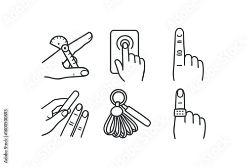 hand drawn cute out doodle style isolated fingers joint fleometer fingers touch interface fingers phalange model fingers nail file kit fingers ring sizer fingers skin sensor