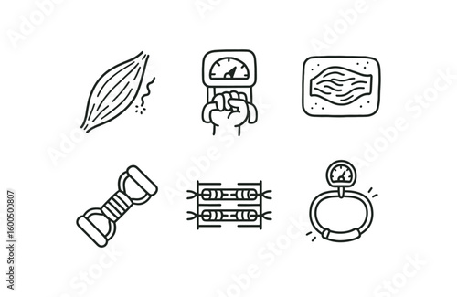 hand drawn cute out doodle style isolated muscle spindle sensor muscle strength dynamometer muscle recovery patch muscle isotonic trainer muscle sarcomere diagram muscle elasticity tester