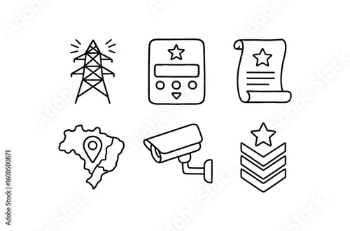 hand drawn cute out doodle style isolated authority power map authority command console authority mandate scroll authority jurisdiction map authority oversight camera authority rank insignia