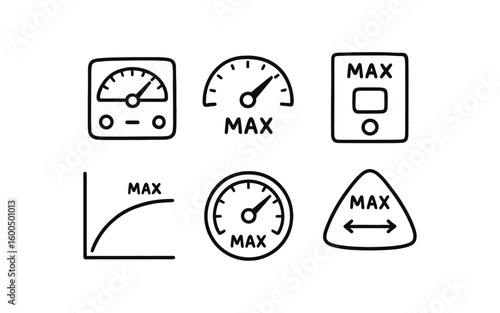hand drawn cute out doodle style isolated maimum amplitude meter maimum speedometer maimum output module maimum efficiency curve maimum temperature dial maimum safety buffer