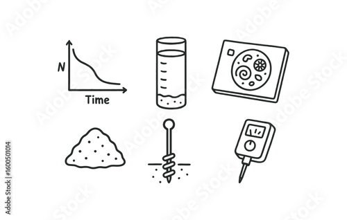 hand drawn cute out doodle style isolated sedimentation curve plot sediment settling tube sediment microfossil slide sediment pigment deposit sediment soil sampler sediment density meter