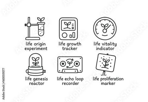 hand drawn cute out doodle style isolated life origin eperiment life growth tracker life vitality indicator life genesis reactor life echo loop recorder life proliferation marker