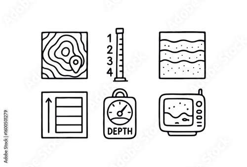 hand drawn cute out doodle style isolated depth contour chart depth calibration rod depth layer stratigraphy depth concentration gradient depth field meter depth echo generator