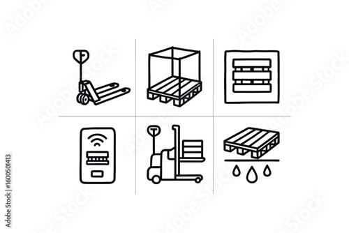 hand drawn cute out doodle style isolated pallet pallet jack fork pallet stacking frame pallet footprint stencil pallet RFID tag pallet pallet lifter pallet moisture barrier