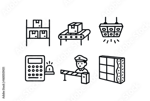 hand drawn cute out doodle style isolated storage facility inventory shelf storage facility conveyor belt storage facility ing storage facility alarm panel storage facility guard station