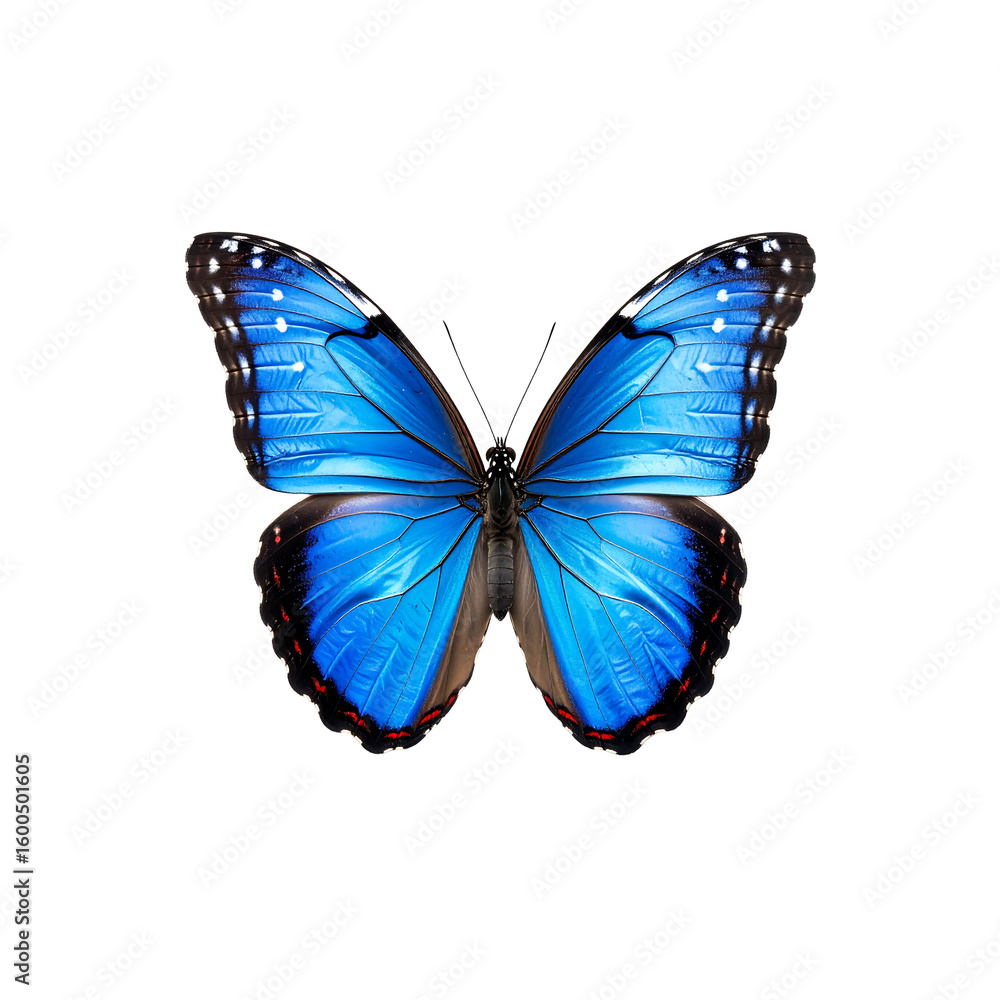 Obraz premium Beautiful blue morpho butterfly with wings spread wide open on transparent background